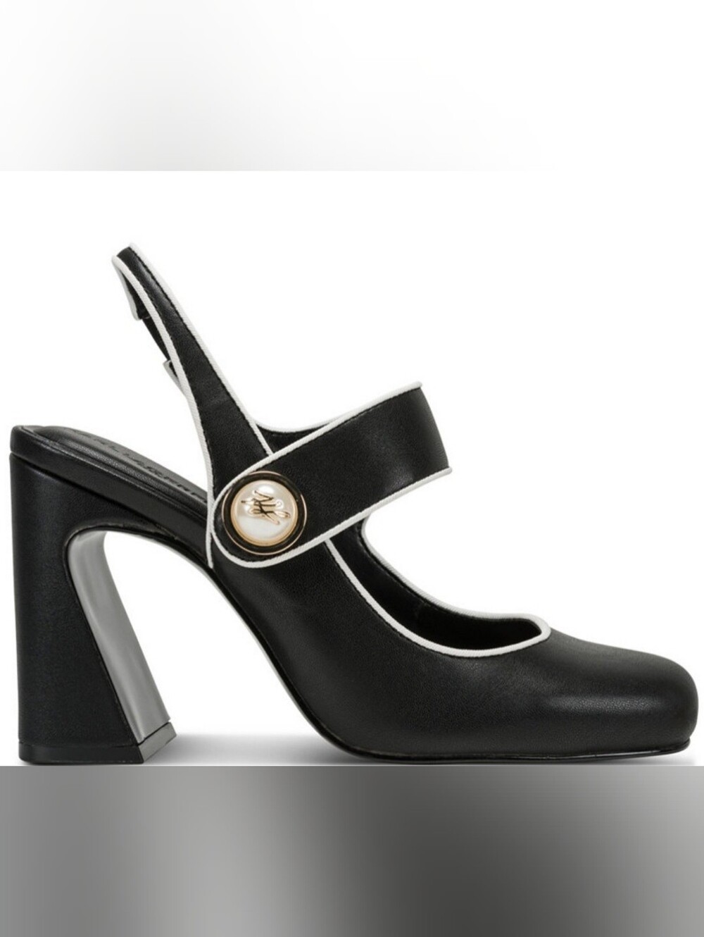 Karl Lagerfeld Black Piermont Slingback Pumps with White Piping